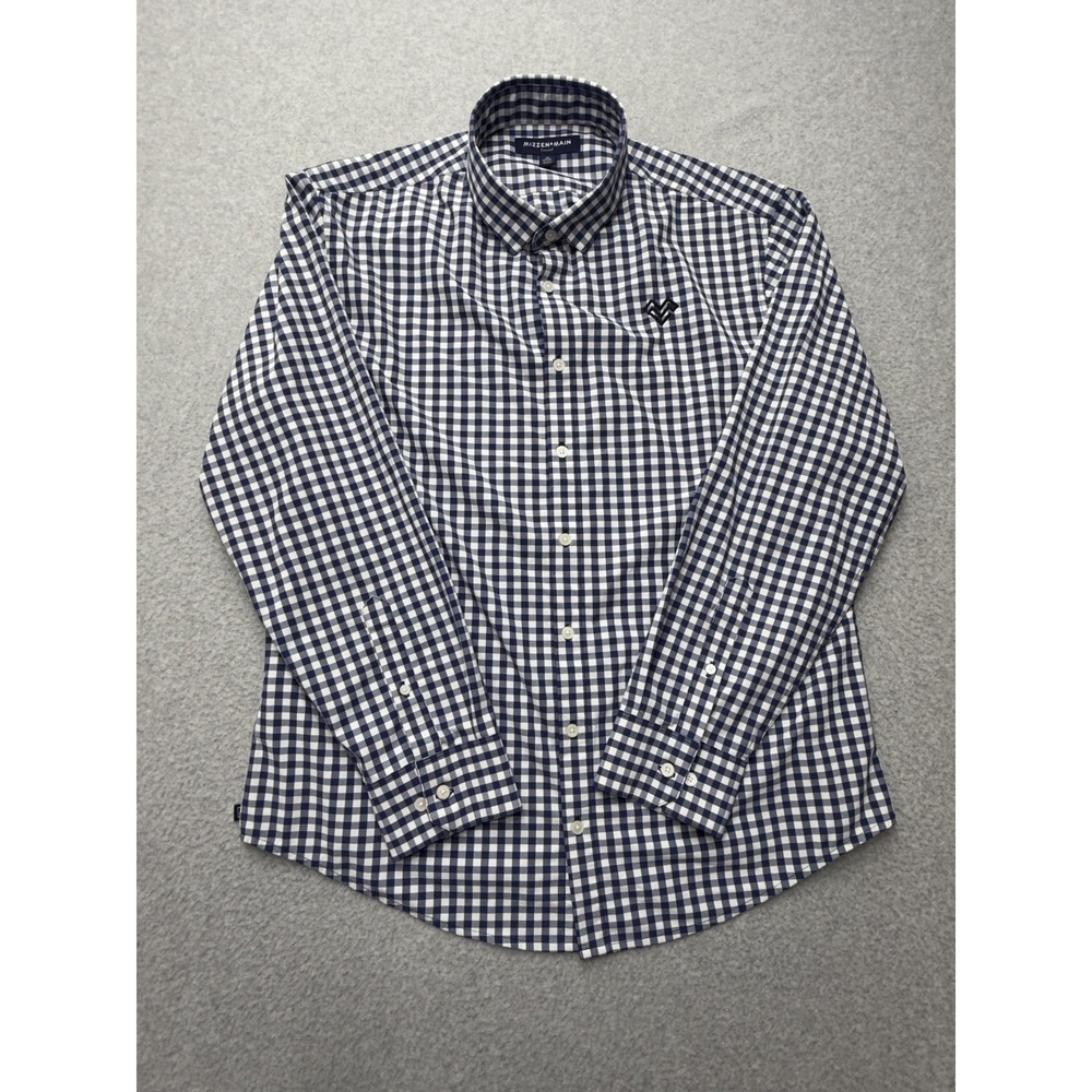 Mizzen+Main‎ Leeward Dress Shirt Mens XL Blue Gingham Trim Fit No Tuck Stretch
